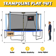 Mersco 14ft Backyard Trampoline with Galvanized Steel Frame, Enclosure Net, Basketball Hoop, Blue
