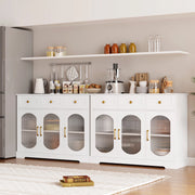 Homfa 3 Drawer Buffet Cabinet with 3 Curved Glass Doors 47.2 W Kitchen Sideboard with Adjustable Shelf White