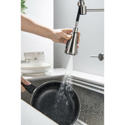 GULICA Wall Mount Kitchen Faucet, 8 Inch Center, Pull Down Sprayer with Three Functions, Commercial Style, Brushed Nickel