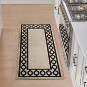 Creative Home Ideas Tufted Runner Rug, Christine Trellis Border, Natural and Black, 26 x 60 in, Low Pile, Non-Slip, Washable