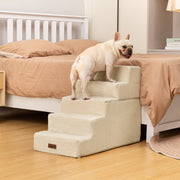 Aodisman 5-Step Dog Stairs for Small Dogs and Cats, Non-Slip Indoor Pet Steps, Beige