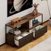 Manora Mid Century TV Stand with Storage, Rustic Brown Wood and Black Iron Frame, Fits 55-60 in TVs