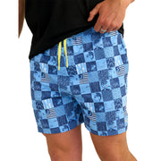 HUK Pursuit Volley Printed Swim Shorts, Quick-Dry, UPF 30+ Sun Protection, Mesh-Lined Pockets, Elastic Waist, Marolina Blue, Medium, H2000227
