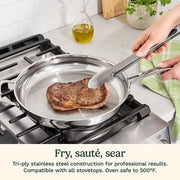 Cuisinart 2-Piece Premium Tri-Ply Stainless Steel Skillet Set, 10 in, 12 in, Riveted Cool Grip Handles, Oven Safe