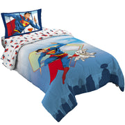 Franco Manufacturing Co., Superman Kids Twin Bedding Set, Reversible Comforter, 4-Piece, Polyester Microfiber, Blue