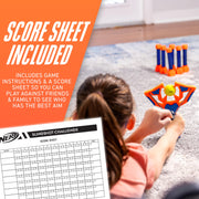 Franklin Sports Nerf Slingshot Challenge Toy Slingshot Target Game with Foam Balls and Target Pins, Blue White Orange, 82109