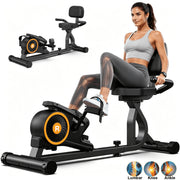TRMDDF Magnetic Recumbent Exercise Bike with 16-Level Adjustable Resistance, LCD Monitor, Comfortable Seat with Backrest, Steel Frame, Supports 220 lb, W25802-Cycool