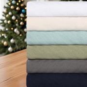 Home City Inc. Superior Milan Cotton Textured Striped Woven Blanket, Dobby Jacquard Weave, Aqua, California King 108x100 in