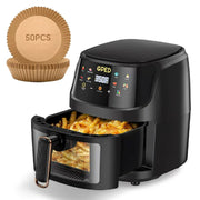 GPED 01ARFR Air Fryers, 7.5 QT 8-in-1 Oilless Air Fryer Oven with Visible Cooking Window One-Touch Screen Nonstick and Dishwasher Safe Basket Customized Temp Time Including Air Fryer Paper Liners 50PCS Black