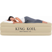 King Koil Luxury Twin Air Mattress with Built-In High-Speed Pump, Premium Coil-Beam Construction, Waterproof Flocked Top, Adjustable Firmness, Beige, KK13C1BG29331