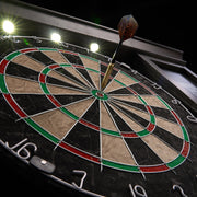 Barrington Billiards Palmer Wood Dartboard Cabinet with LED Lighting, 18-Inch Self-Healing Bristle Dartboard, Steel Tip Dart Set, Wall Mount, Indoor Game Room, DB410Y20040