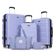 Tripcomp 5 Piece Hardside Travel Luggage set (20/24/28), Light Purple