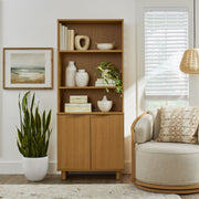 Better Homes & Gardens BHS436249972023 Lillian Fluted Bookcase with Doors, Natural Pine Finish