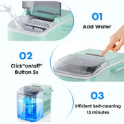 EDX Wmed-Im001 Self-Cleaning Portable Countertop Ice Maker With Handle & Ice Scoop