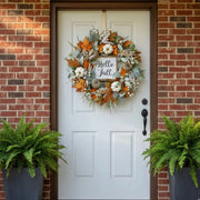 SmartBuyLife 18 Inch Artificial Fall Wreath with Autumn Maple Leaves, White Pumpkins, Berries, and Pinecones