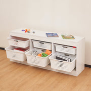 Your Zone Wooden Kids Storage Organizer with 6 Sliding Bins, White, Stackable, Kid-Friendly Height