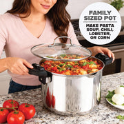 Gotham Steel 8 Qt Stainless Steel Multipurpose Pasta Pot with Built-In Strainer Lid, Twist and Lock Handles, Induction Compatible, Dishwasher Safe, 6612