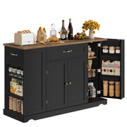 Homfa Kitchen Island Table, Black with Espresso Wood Top, 2 Drawers, Adjustable Shelves, Movable with 360 Swivel Wheels, Modern Buffet Cabinet for Dining and Living Room