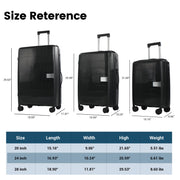 Travelhouse 3 Piece Checked Hard Shell Luggage Set, Lightweight ABS Suitcases with TSA Locks, 4 Spinner Wheels, 3-Step Telescoping Handles, Black