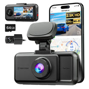 REDTIGER A6 3 Channel Dash Cam with 64GB Card Loop Recording Night Vision Black