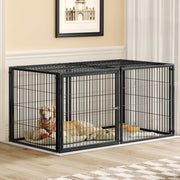 JXXRZ Large Dog Kennel, 64 in, Black Metal Frame, Furniture Style Crate with Lockable Door, Expandable and Foldable