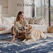 KUETH DT5001-BLGR-5X7FT Area Rug, 5x7, Vintage Abstract Blue Gray, Low Pile Polyester, Non-Slip TPR Latex Backing, Machine Washable