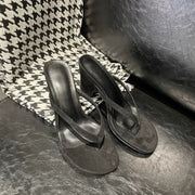 International Selection Women Block Heel Thong Sandals, Wide Fit, Black, Casual Slide