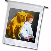 3dRose fl_8497_2 Little Girl and Her Pet Bulldog Garden Flag, White, 18 x 27 Inch