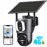 Conico Security Camera, Dual-Lens Pan-Tilt Zoom, 2K HD Color Night Vision, Solar Powered, 4G LTE Wireless, IP65 Waterproof