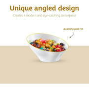 Plasticpro Angled White Plastic Serving Bowls with Gold Rim, Disposable Small Bowls, Pack of 8