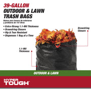 Hyper Tough 39-Gallon Drawstring Outdoor and Lawn Trash Bags, 1.1 MIL Thickness, 30 Count