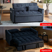 BSHTI Modern Velvet Loveseat Sofa Bed, 3-Position Adjustable Backrest, Convertible Twin Sleeper, Side Storage Pockets, Square Tufted, Solid Wood Frame, Black