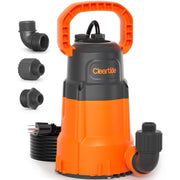 Cleartide Utility Pump, 8160 LPH Submersible Water Pump, 100% Copper Motor, Handles 1/8 Inch Solids, Dual Discharge Ports, 10 Ft Cord, Orange