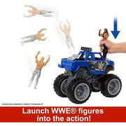 Mattel HPG36 WWE Wrekkin Slam Crusher Monster Truck, Blue, 8 Breakaway Parts, Real Rolling Wheels