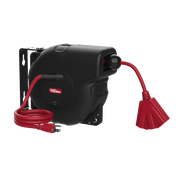 Hyper Tough Auto-Retractable Extension Cord Reel, 33 ft, 16/3 AWG SJTW Cord, Grounded Triple Tap Outlet, Black/Red