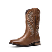 Bruno Marc Men's Cowboy Boots, Durable Classic Slip-On Western Style, Brown Embroidered, Ankle-High, Slip-Resistant Sole