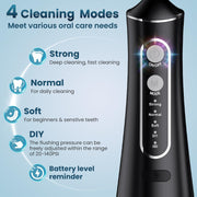 OasiSmile Water Flosser Portable Cordless Dental Irrigator 300ML Reservoir 5 Jet Tips 4 Modes IPX7 Waterproof Black L8