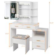 Ktaxon Lighted Makeup Vanity Table Set, White-4 Drawer