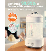 Grownsy Baby Bottle Sterilizer and Dryer, Electric Steam Sterilization with Automatic Drying, Compact White, Universal Fit B916