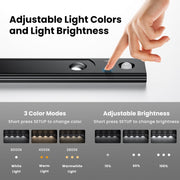 Bonacell 17 Inch Under Cabinet Lights, 2 Pack, Motion Sensor, Dimmable Hill Effect, USB Rechargeable, Black