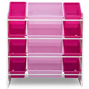 Delta Children TB83450GN-130 Kids Toy Storage Organizer with 12 Plastic Bins, White/Pink