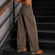 VoyageMartZenithTrend Womens Leopard Print Wide Leg Joggers, High Waisted, Loose Fit, Elastic Waist