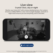 Onn Wired Indoor Security Camera, 1080p HDR Video, Two-Way Talk, Intelligent Motion Alerts, Night Vision, 3-Hour Event History