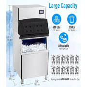 Garvee 600LBS/24H Commercial Ice Maker Machine, Freestanding Large Ice Maker with 350LBS Ice Storage Bin, Ice Ready in 5-15min