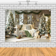 Rustic Christmas Living Room Backdrop 7FTx5FT  Cozy Sofa Twinkling Lights and Festive Tree Ideal for Holiday Celebrations Family Photos