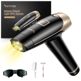 Nevvue IPL Laser Hair Removal Device for Body and Face, 5 Energy Levels, Skin Color Recognition, Cooling System, Black, Corded Electric, T001M-WMT