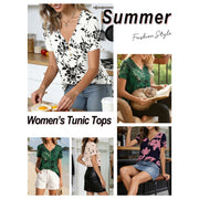 Anygrew Womens Summer Short Sleeve Tunic Top, V-Neck, Button Front, Loose Fit Flare, Red, Size L