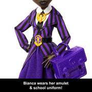 Mattel Monster High x Wednesday Bianca Barclay Collectible Doll with Nevermore Academy Uniform, Siren Amulet, Backpack, Platform Boots, and Display Stand