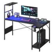 RSPGAME 57 Inch Reversible L-Shaped Gaming Desk with RGB LED Lights, Extra Large Surface, H-Style Display Shelf, Headphone Hook, Black
