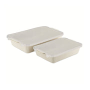 Thyme & Table 2-Piece Rectangular Stoneware Baking Dish Set with Lids, White Ribbed with Gold Accents, Oven Safe to 450F